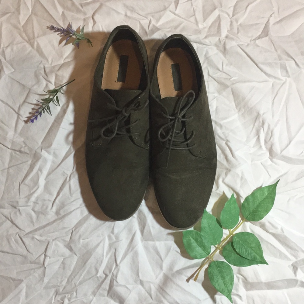 Olive Suede Lace-Up Loafers